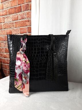 Patricia Nash Black Croc-Embossed Tote Bag